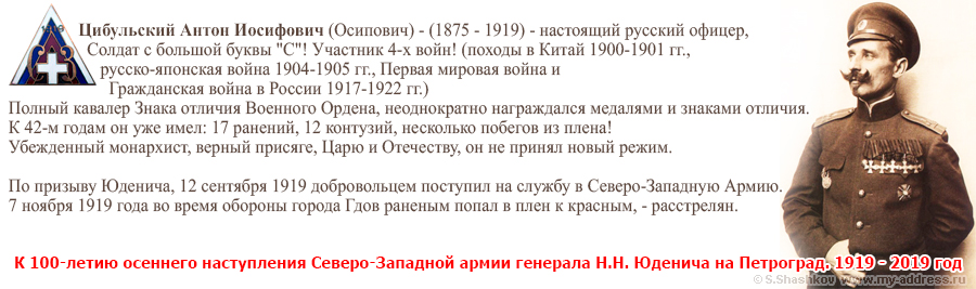К 100-летию осеннего наступления Северо-Западной армии генерала Н.Н. Юденича на Петроград. 1919 - 2019 год Цибульский Антон Иосифович (Осипович) - (1875 - 1919) - настоящий русский офицер, Солдат с большой буквы